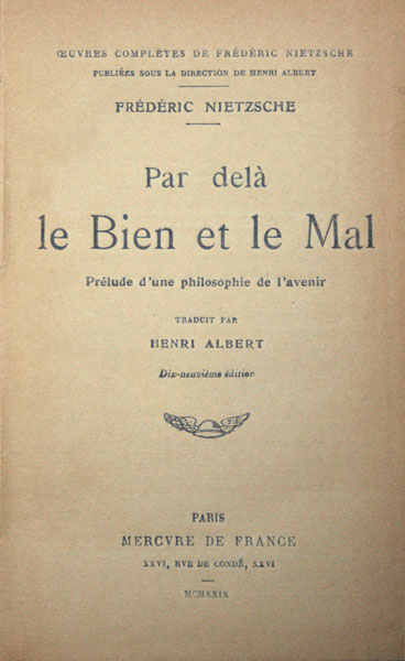 Par dela le Bien et le Mal - Frédéric Nietzsche