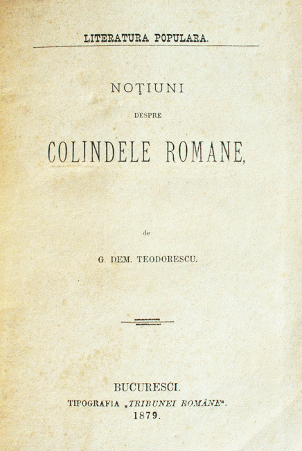 Notiuni despre colindele romane (editia princeps